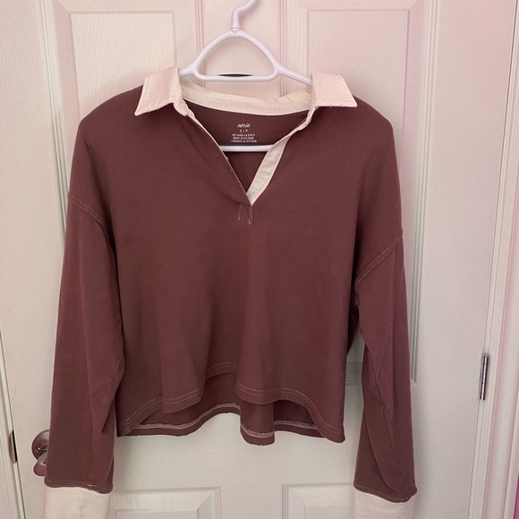 ✨NWOT Aerie Cropped Polo Long Sleeve Tee - Picture 2 of 7